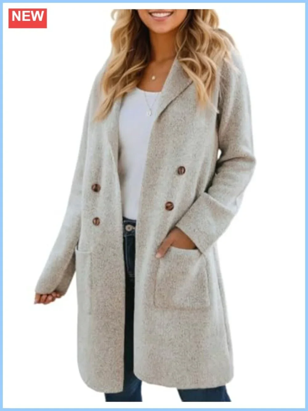 Women's Long Cardigan Sweater Open Front Knit Coatigan Notch Lapel Pockets